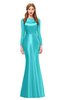 ColsBM Kenzie Turquoise Bridesmaid Dresses Trumpet Lace Bateau Long Sleeve Floor Length Mature