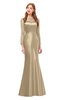 ColsBM Kenzie Warm Sand Bridesmaid Dresses Trumpet Lace Bateau Long Sleeve Floor Length Mature