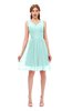 ColsBM Sage Blue Glass Bridesmaid Dresses Zip up Knee Length Cute Sleeveless V-neck Ruching