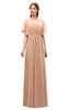 ColsBM Darcy Almost Apricot Bridesmaid Dresses Pleated Modern Jewel Short Sleeve Lace up Floor Length