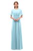ColsBM Darcy Aqua Bridesmaid Dresses Pleated Modern Jewel Short Sleeve Lace up Floor Length