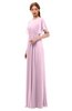 ColsBM Darcy Baby Pink Bridesmaid Dresses Pleated Modern Jewel Short Sleeve Lace up Floor Length