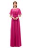 ColsBM Darcy Beetroot Purple Bridesmaid Dresses Pleated Modern Jewel Short Sleeve Lace up Floor Length