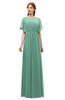 ColsBM Darcy Beryl Green Bridesmaid Dresses Pleated Modern Jewel Short Sleeve Lace up Floor Length