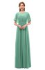 ColsBM Darcy Beryl Green Bridesmaid Dresses Pleated Modern Jewel Short Sleeve Lace up Floor Length