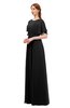 ColsBM Darcy Black Bridesmaid Dresses Pleated Modern Jewel Short Sleeve Lace up Floor Length