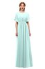 ColsBM Darcy Blue Glass Bridesmaid Dresses Pleated Modern Jewel Short Sleeve Lace up Floor Length
