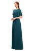 ColsBM Darcy Blue Green Bridesmaid Dresses Pleated Modern Jewel Short Sleeve Lace up Floor Length