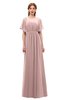 ColsBM Darcy Bridal Rose Bridesmaid Dresses Pleated Modern Jewel Short Sleeve Lace up Floor Length