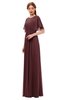 ColsBM Darcy Burgundy Bridesmaid Dresses Pleated Modern Jewel Short Sleeve Lace up Floor Length