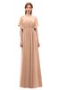 ColsBM Darcy Burnt Orange Bridesmaid Dresses Pleated Modern Jewel Short Sleeve Lace up Floor Length