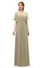 ColsBM Darcy Candied Ginger Bridesmaid Dresses Pleated Modern Jewel Short Sleeve Lace up Floor Length