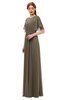 ColsBM Darcy Carafe Brown Bridesmaid Dresses Pleated Modern Jewel Short Sleeve Lace up Floor Length