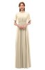 ColsBM Darcy Champagne Bridesmaid Dresses Pleated Modern Jewel Short Sleeve Lace up Floor Length