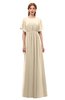 ColsBM Darcy Champagne Bridesmaid Dresses Pleated Modern Jewel Short Sleeve Lace up Floor Length