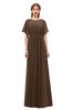 ColsBM Darcy Chocolate Brown Bridesmaid Dresses Pleated Modern Jewel Short Sleeve Lace up Floor Length