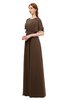 ColsBM Darcy Chocolate Brown Bridesmaid Dresses Pleated Modern Jewel Short Sleeve Lace up Floor Length