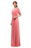 ColsBM Darcy Coral Bridesmaid Dresses Pleated Modern Jewel Short Sleeve Lace up Floor Length
