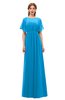 ColsBM Darcy Cornflower Blue Bridesmaid Dresses Pleated Modern Jewel Short Sleeve Lace up Floor Length