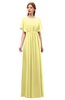 ColsBM Darcy Daffodil Bridesmaid Dresses Pleated Modern Jewel Short Sleeve Lace up Floor Length