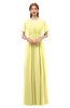 ColsBM Darcy Daffodil Bridesmaid Dresses Pleated Modern Jewel Short Sleeve Lace up Floor Length