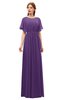 ColsBM Darcy Dark Purple Bridesmaid Dresses Pleated Modern Jewel Short Sleeve Lace up Floor Length