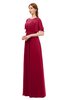 ColsBM Darcy Dark Red Bridesmaid Dresses Pleated Modern Jewel Short Sleeve Lace up Floor Length