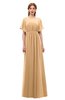 ColsBM Darcy Desert Mist Bridesmaid Dresses Pleated Modern Jewel Short Sleeve Lace up Floor Length