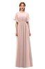 ColsBM Darcy Dusty Rose Bridesmaid Dresses Pleated Modern Jewel Short Sleeve Lace up Floor Length