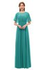 ColsBM Darcy Emerald Green Bridesmaid Dresses Pleated Modern Jewel Short Sleeve Lace up Floor Length