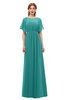 ColsBM Darcy Emerald Green Bridesmaid Dresses Pleated Modern Jewel Short Sleeve Lace up Floor Length