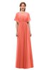 ColsBM Darcy Fusion Coral Bridesmaid Dresses Pleated Modern Jewel Short Sleeve Lace up Floor Length
