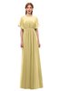 ColsBM Darcy Gold Bridesmaid Dresses Pleated Modern Jewel Short Sleeve Lace up Floor Length