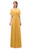 ColsBM Darcy Golden Cream Bridesmaid Dresses Pleated Modern Jewel Short Sleeve Lace up Floor Length