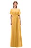 ColsBM Darcy Golden Cream Bridesmaid Dresses Pleated Modern Jewel Short Sleeve Lace up Floor Length