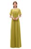 ColsBM Darcy Golden Olive Bridesmaid Dresses Pleated Modern Jewel Short Sleeve Lace up Floor Length