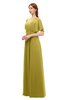 ColsBM Darcy Golden Olive Bridesmaid Dresses Pleated Modern Jewel Short Sleeve Lace up Floor Length