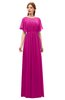 ColsBM Darcy Hot Pink Bridesmaid Dresses Pleated Modern Jewel Short Sleeve Lace up Floor Length