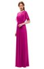 ColsBM Darcy Hot Pink Bridesmaid Dresses Pleated Modern Jewel Short Sleeve Lace up Floor Length