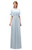 ColsBM Darcy Illusion Blue Bridesmaid Dresses Pleated Modern Jewel Short Sleeve Lace up Floor Length