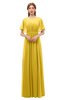 ColsBM Darcy Lemon Curry Bridesmaid Dresses Pleated Modern Jewel Short Sleeve Lace up Floor Length