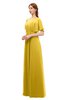 ColsBM Darcy Lemon Curry Bridesmaid Dresses Pleated Modern Jewel Short Sleeve Lace up Floor Length