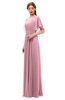 ColsBM Darcy Light Coral Bridesmaid Dresses Pleated Modern Jewel Short Sleeve Lace up Floor Length