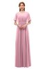 ColsBM Darcy Light Coral Bridesmaid Dresses Pleated Modern Jewel Short Sleeve Lace up Floor Length