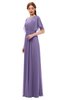 ColsBM Darcy Lilac Bridesmaid Dresses Pleated Modern Jewel Short Sleeve Lace up Floor Length