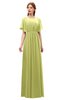 ColsBM Darcy Linden Green Bridesmaid Dresses Pleated Modern Jewel Short Sleeve Lace up Floor Length