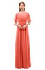 ColsBM Darcy Living Coral Bridesmaid Dresses Pleated Modern Jewel Short Sleeve Lace up Floor Length
