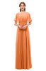 ColsBM Darcy Mango Bridesmaid Dresses Pleated Modern Jewel Short Sleeve Lace up Floor Length