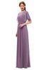 ColsBM Darcy Mauve Bridesmaid Dresses Pleated Modern Jewel Short Sleeve Lace up Floor Length