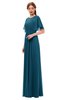 ColsBM Darcy Moroccan Blue Bridesmaid Dresses Pleated Modern Jewel Short Sleeve Lace up Floor Length